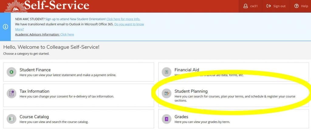 Sign in to Self-Service and go to Student Planning