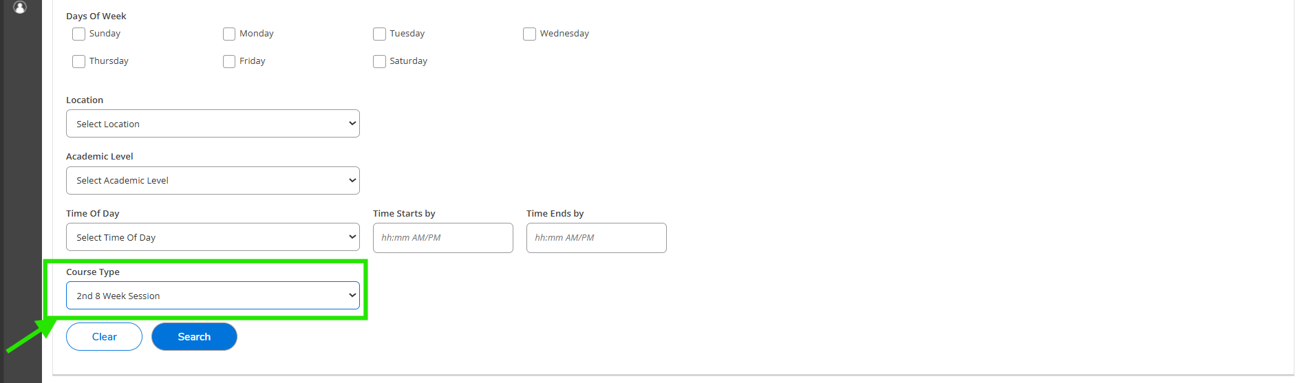 Self-Service Class Schedule Search