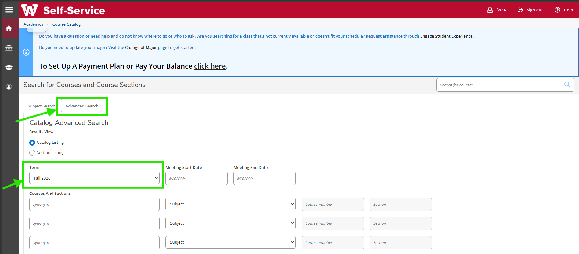 Self-Service Class Schedule Search
