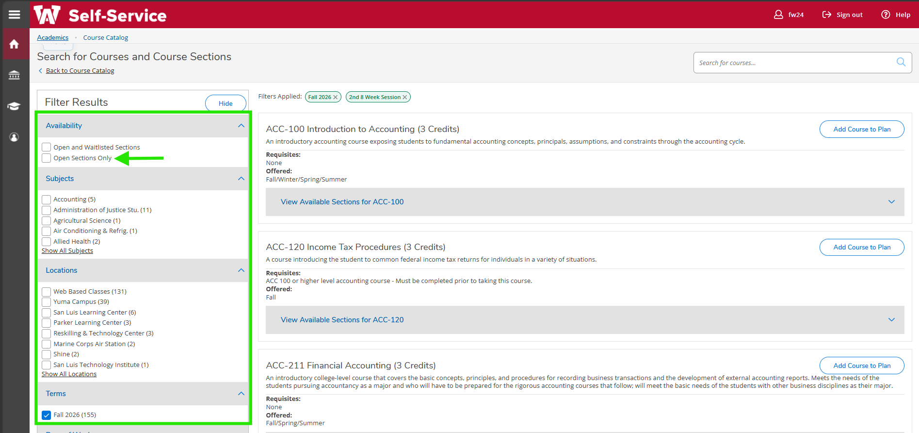 Self-Service Class Schedule Search