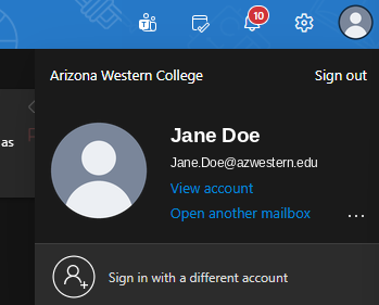 Profile menu showing the View account link