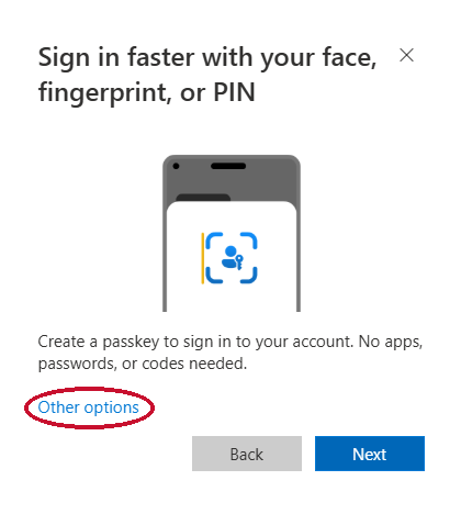 Passkey prompt with Other options highlighted