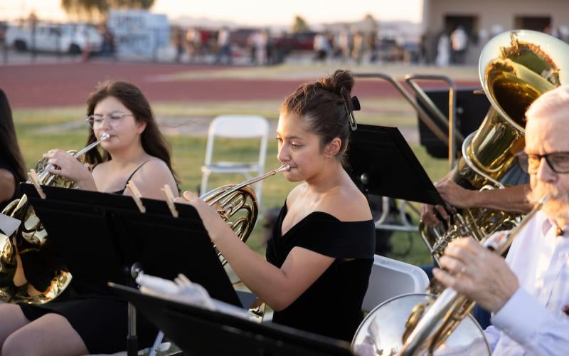 Band performs at Gila Ridge High School stadium during the 2026 Commencement Ceremony.