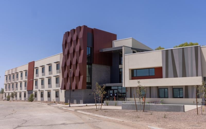 Looking at the front of the new DeAnza Dorm.