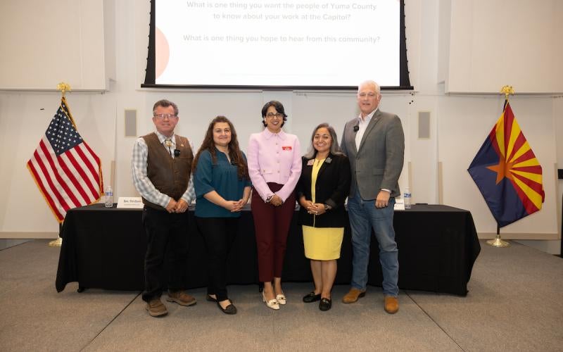 Sen. Tim Dunn, Rep. Michele Pena, Dr. Reetika Dhawan, Mariana Sandoval, and Rep. Michael Carbone at the 2026 Legislative Town Hall.