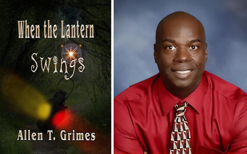 Side by side: Book cover of When the Lantern Swings (Left) and headshot of author Allen T. Grimes (Right)