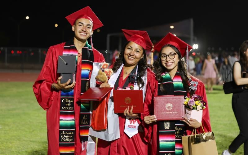 At the 2025 Commencement ceremony on May 16th, three Arizona Western College students celebrated a very special night for their family. Maria Molina, an AWC employee, and her daughter and son celebrated the completion of their associate degrees on the same night.