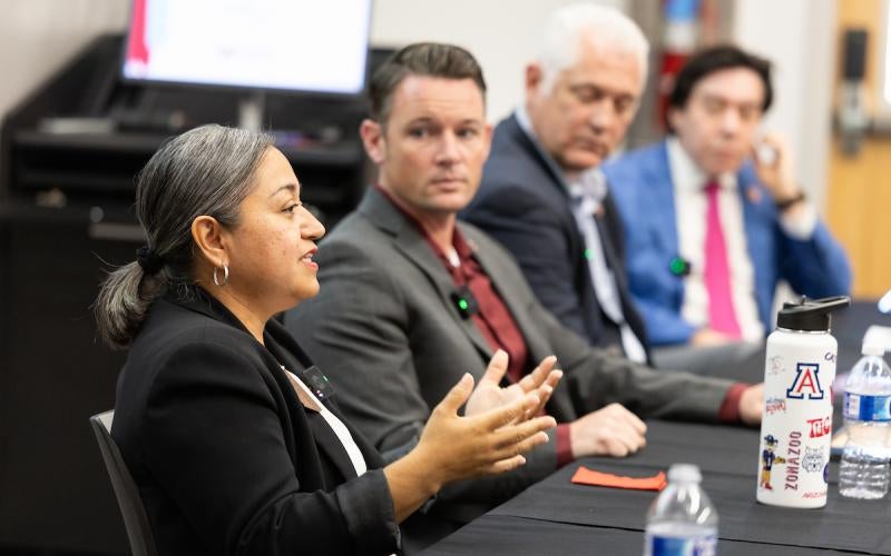 Rep. Mariana Sandoval addresses the Yuma community at the 2025 Legislative Town Hall at Arizona Western College.