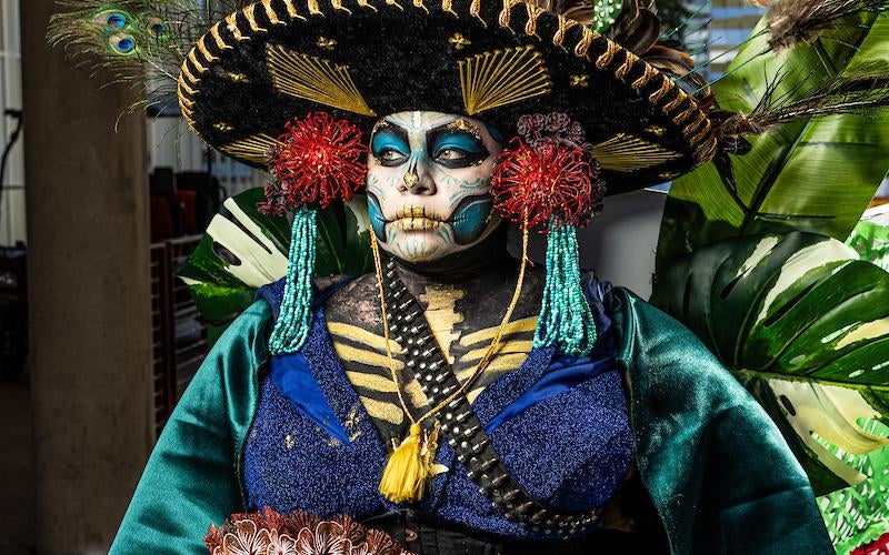 Participant wearing costume and makeup for the 2023 Catrinas and Catrines Contest held by AWC.