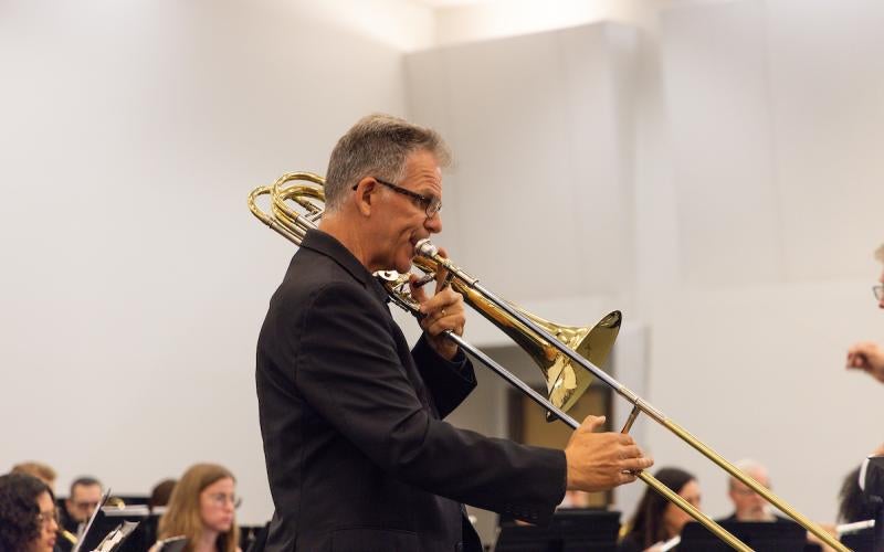 Soloist performs the trombone at the Jubilee Community Band Concert on May 6, 2024.