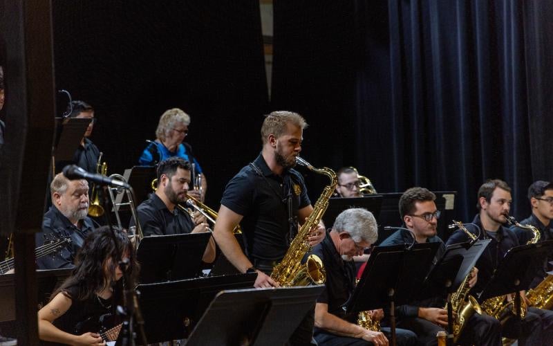 2024 graduate Mark LaVin plays the tenor saxophone at the AWC Jazz Ensemble’s 2024 Spring Final Concert.