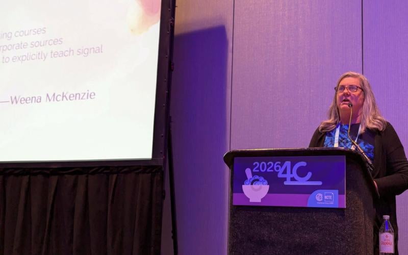 Weena McKenzie presents at the Conference on College Composition and Communication’s annual convention in Cleveland, OH on March 5, 2026.