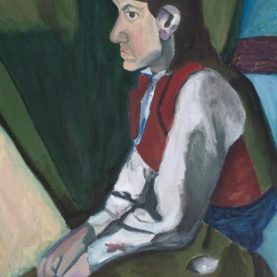 painting of a sitting girl