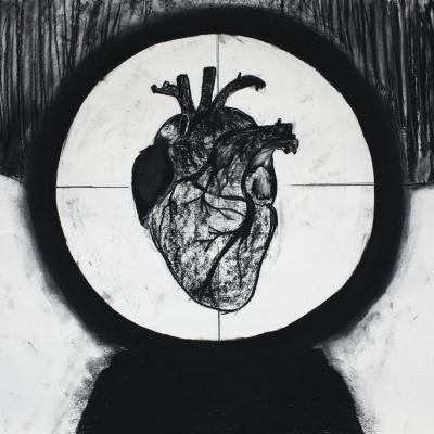 drawing of a crosshairs on a heart