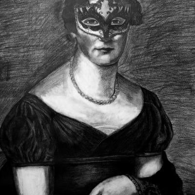 Drawing of a woman in a mask