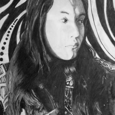 Drawing of a person with long hair