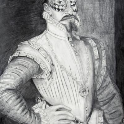 drawing of a man wearing a mask