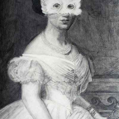 Drawing of a woman wearing a mask