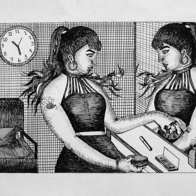 drawing of two women