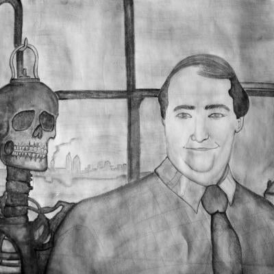 Drawing of man and skeleton