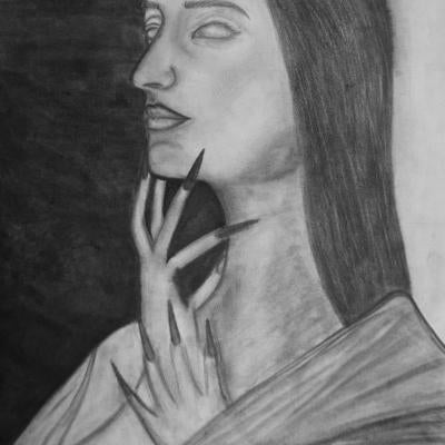 Drawing of a woman with long nails