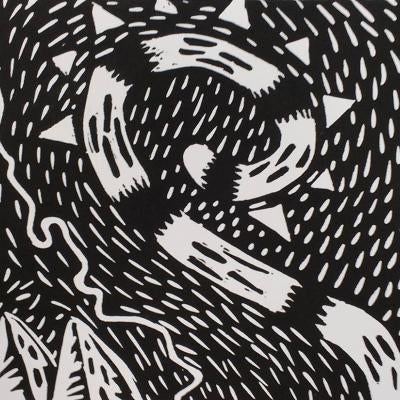 printmaking piece of a tail with spikes