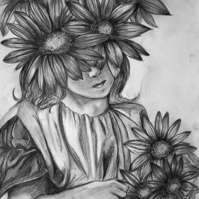 Drawing of a girl with flowers