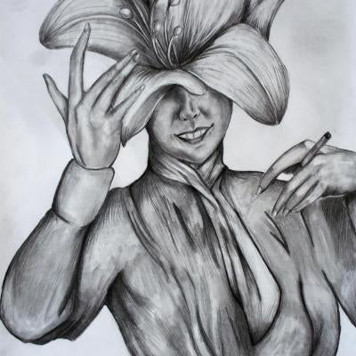 Drawing of a woman with a flower head