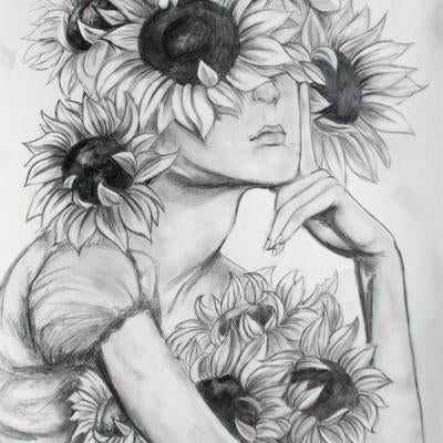 Drawing of a woman with flowers