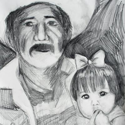 Drawing of a man and girl