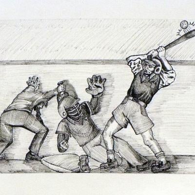 drawing of a baseball game