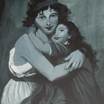 Painting of a woman and a child hugging