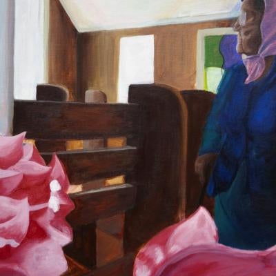 painting of a woman in a room