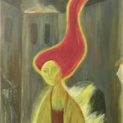 Painting of a woman with fiery hair