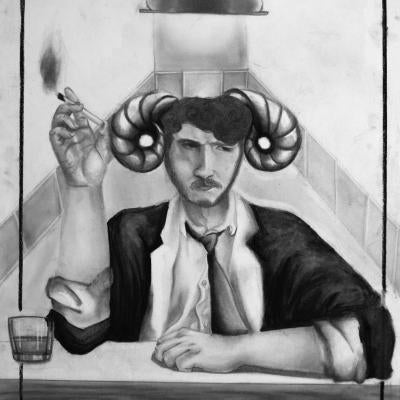 Drawing of a person with horns