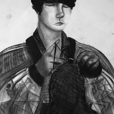 Drawing of a person knitting