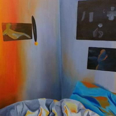 painting of a bedroom
