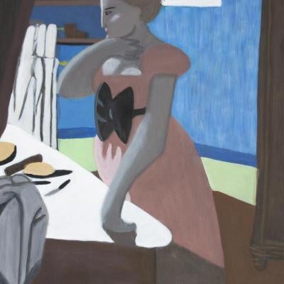 Painting of a woman in a pink dress