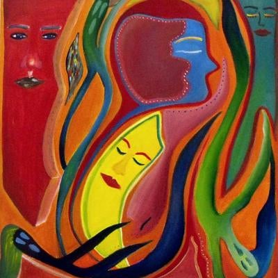painting of colorful faces