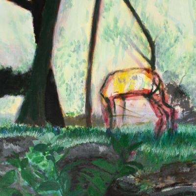 painting of a deer in the woods