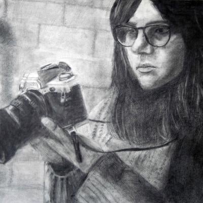 drawing of a woman with a camera