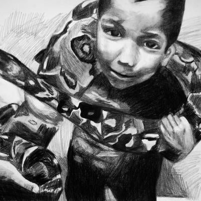 Drawing of a boy and a snake