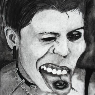 Drawing of woman with eye on her tongue