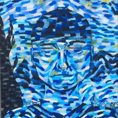 Drawing of a person, blue colors