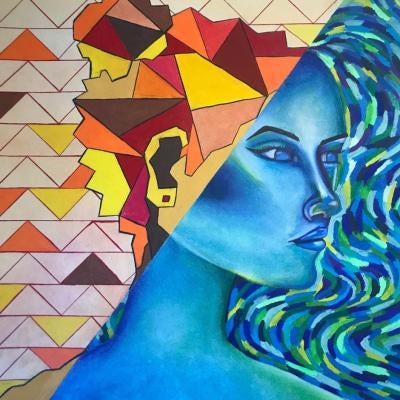 Drawing of an abstract woman, colorful