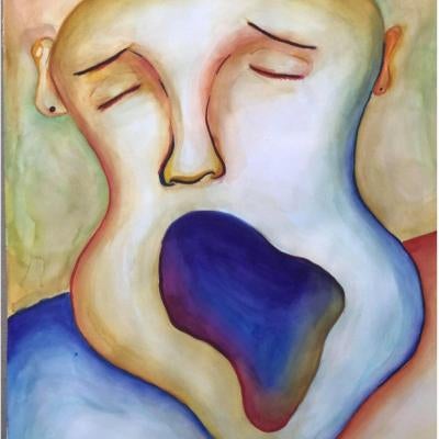 Drawing of a head with a warped mouth
