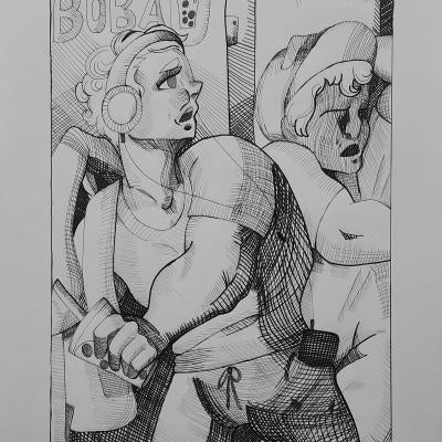 line drawing of two figures