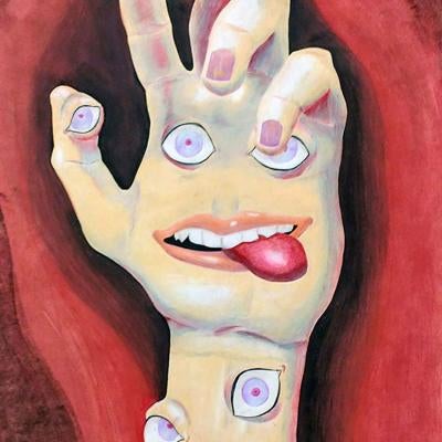 drawing of a hand with eyes on it