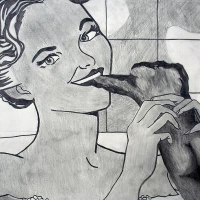 drawing of a woman eating a person's body