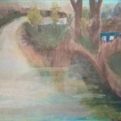 Painting of a road and a house